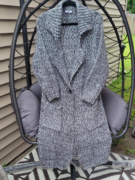 Dex Sweaters - Dex Marled Black & White Long Cardigan Sweater